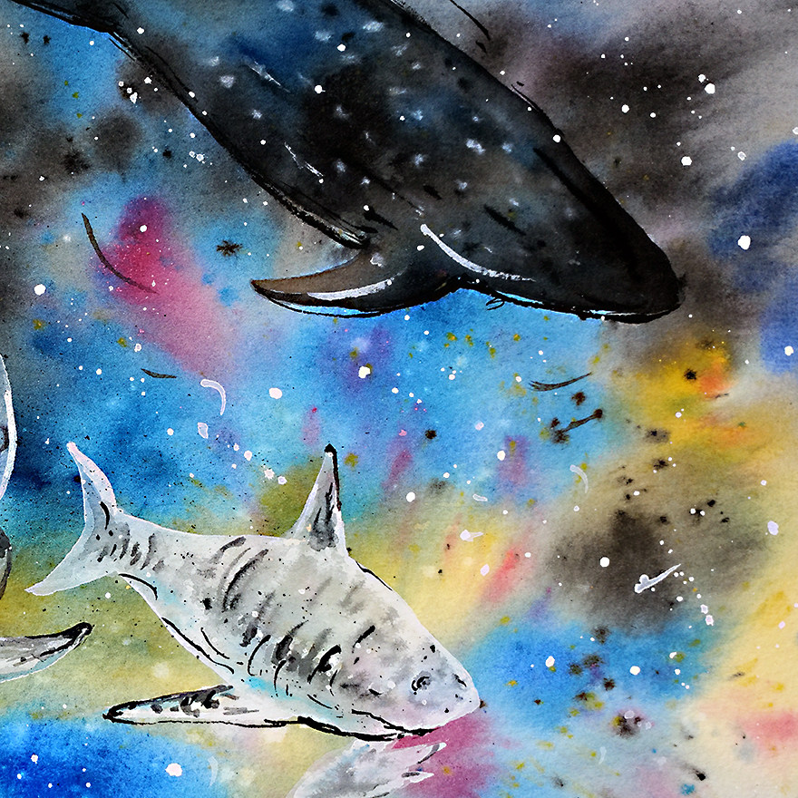 吴小慧《海底星辰》水彩