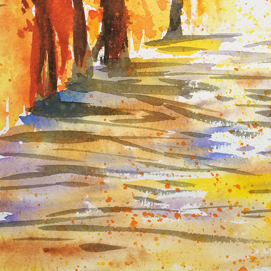 吴小慧《枫林》水彩