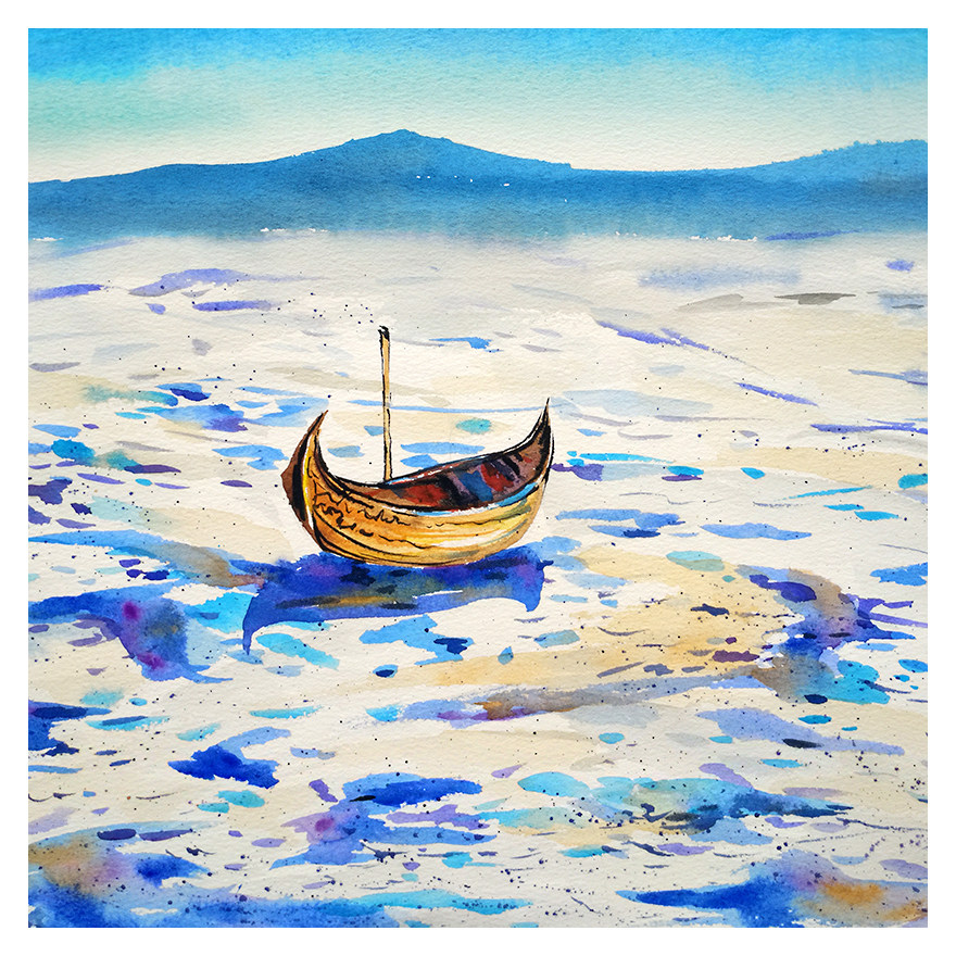 吴小慧《月亮船》水彩