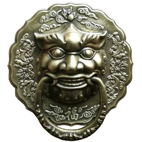 中式纯铜兽头门环仿古麒麟头狮子头虎头把手复古木门拉环大门拉手