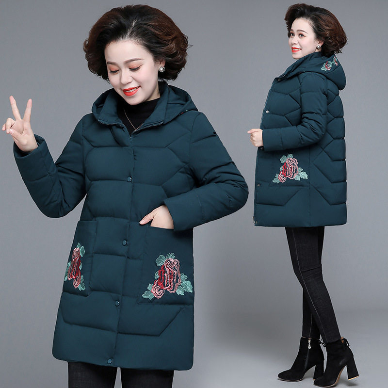 冬季棉衣女中长款宽松羽绒棉服中年妈妈女士保暖2021新款棉袄棉衣