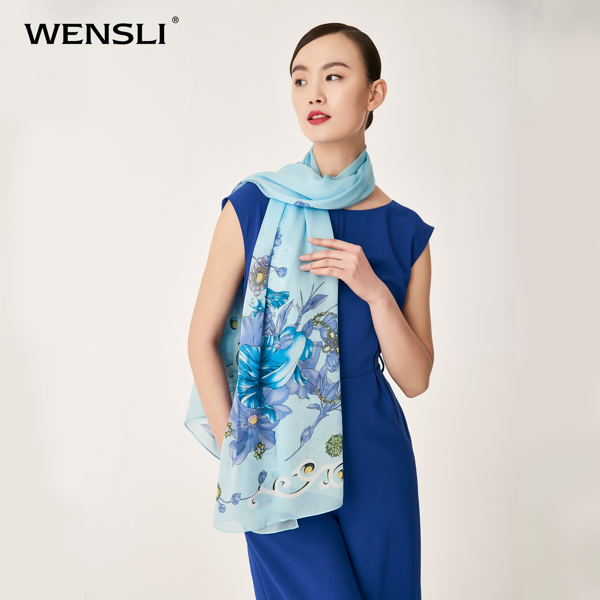 万事利沙滩巾披肩两用时尚百搭真丝丝巾女围巾印花长巾 珠连鱼悦在类目 服饰配件/皮带/帽子/围巾, 围巾/丝巾/披肩中 - 来自Buy2taobao.com提供专业的淘宝代购服务