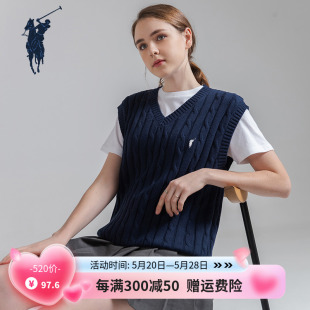 polo保罗rV领针织毛衣背心2024新款秋冬衬衫搭配叠穿学院风马甲女