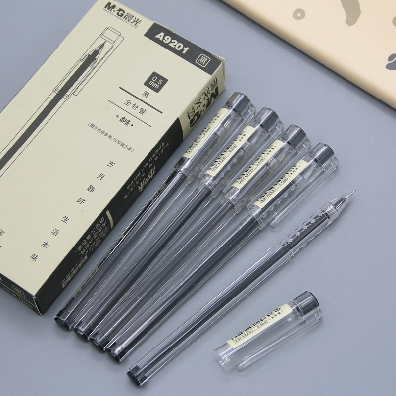 晨光本味中性笔0.5mm全针管黑色学生用水笔透明杆简约签字笔a9201