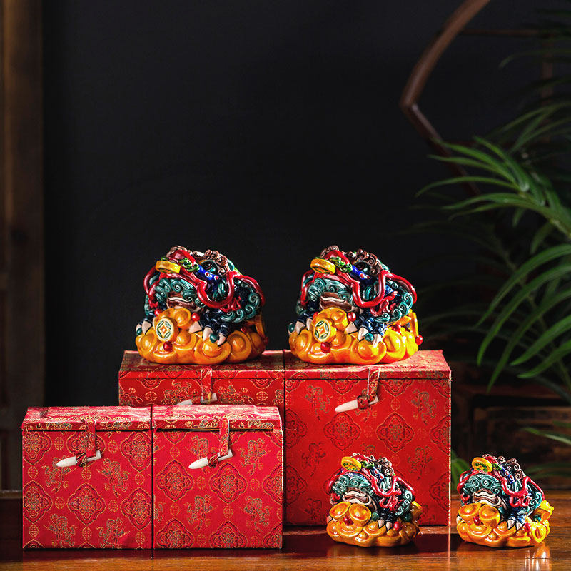 摆件金蟾蜍大七彩小陶瓷家居玄关客厅茶宠开业礼品