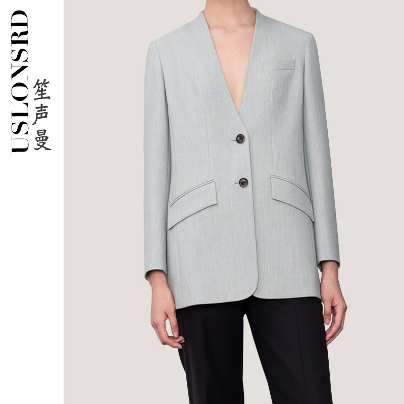 uslonsrd无领西装女装宽松休闲职业装2021春ins减龄大码高定上衣