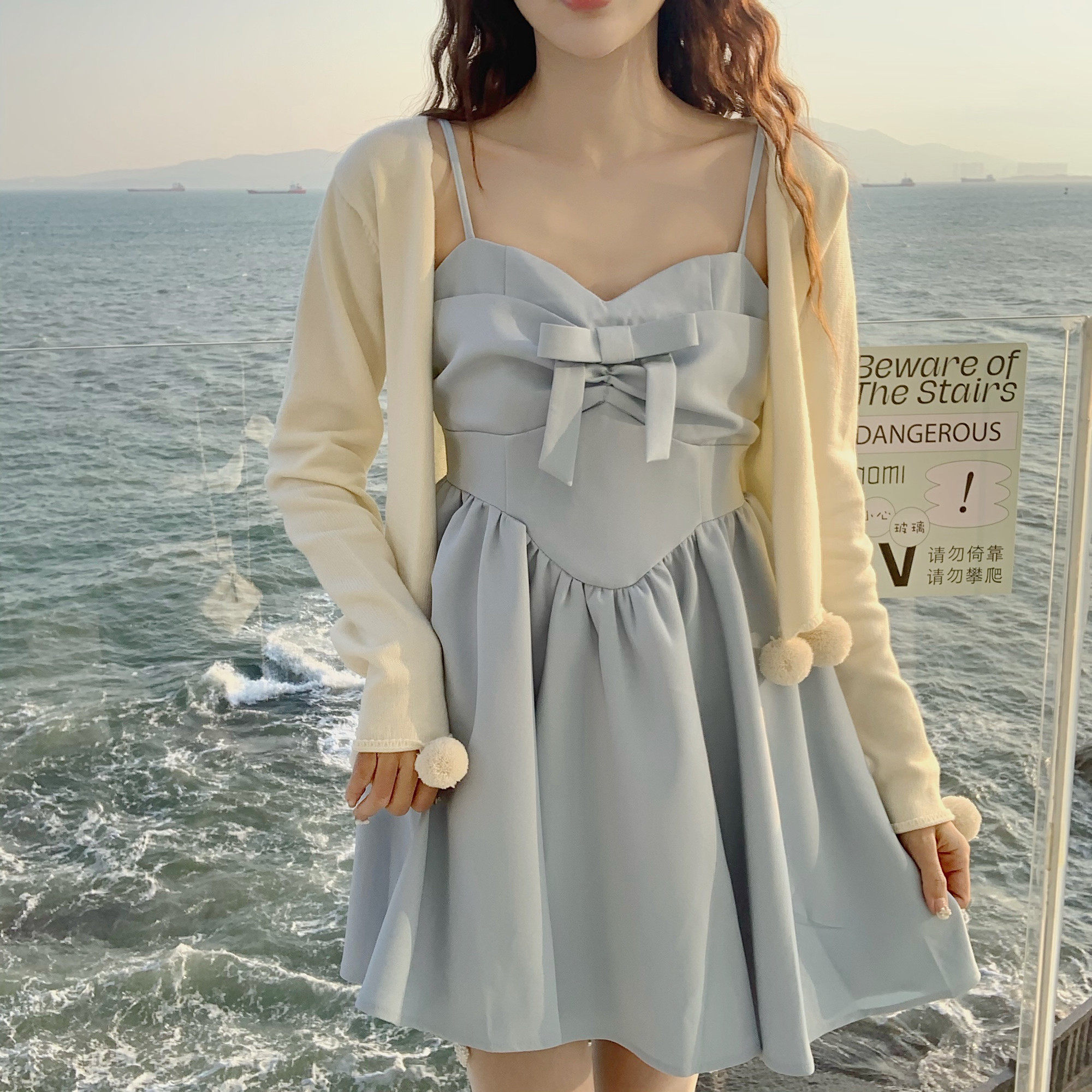 【dear yn】温柔法式a字收腰短款吊带裙蝴蝶结仙女裙公主裙女新款