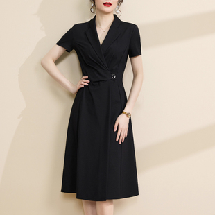 高级感连衣裙2024新款女夏季黑色赫本风短袖高端气质通勤西装裙子