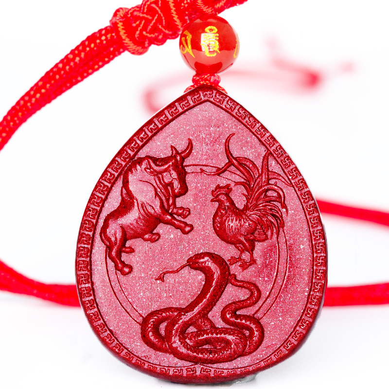 2022年保真朱砂紫金砂蛇鸡牛三合吊坠巳牛形鸡形饰物生肖饰品挂件