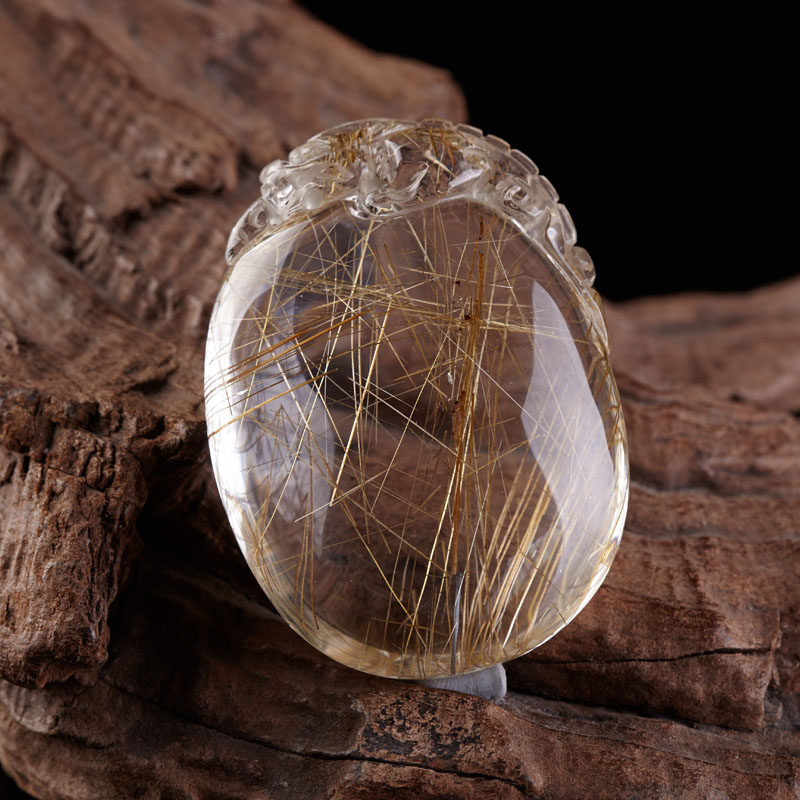 顶级天然维纳斯发晶精雕金蟾把玩件 超美纯净体 招财