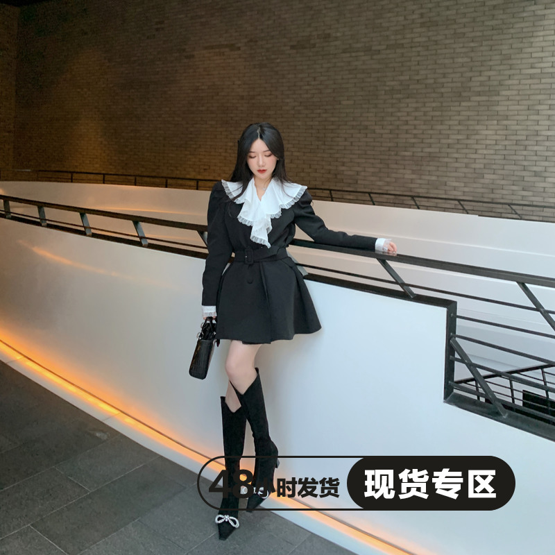 Xuer Studio西服女春秋设计感小众高级感气质花边西装裙外套上衣