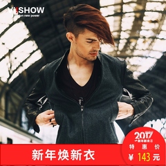 viishow2015新品夹克男士外套拼接休闲夹克衫复古机车夹克男潮