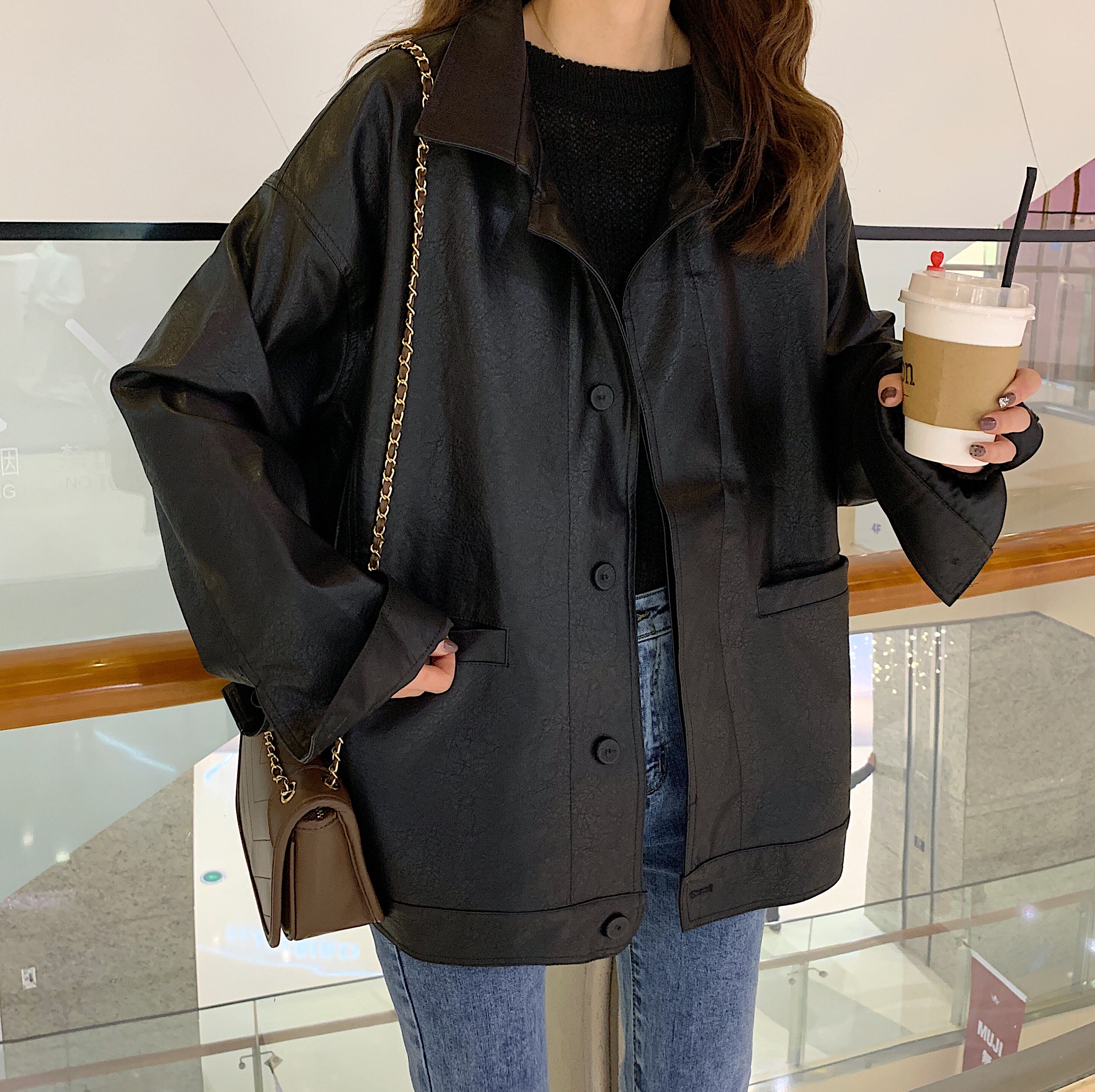 实拍 黑色pu皮衣女显瘦2019春秋新款学生韩版bf风宽松夹克外套潮