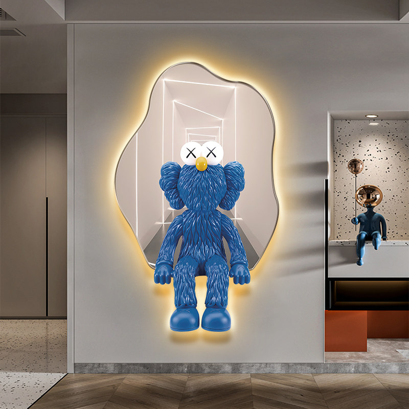 kaws暴力熊玄关装饰画现代客厅背景墙挂画创意卡通led灯壁饰壁挂