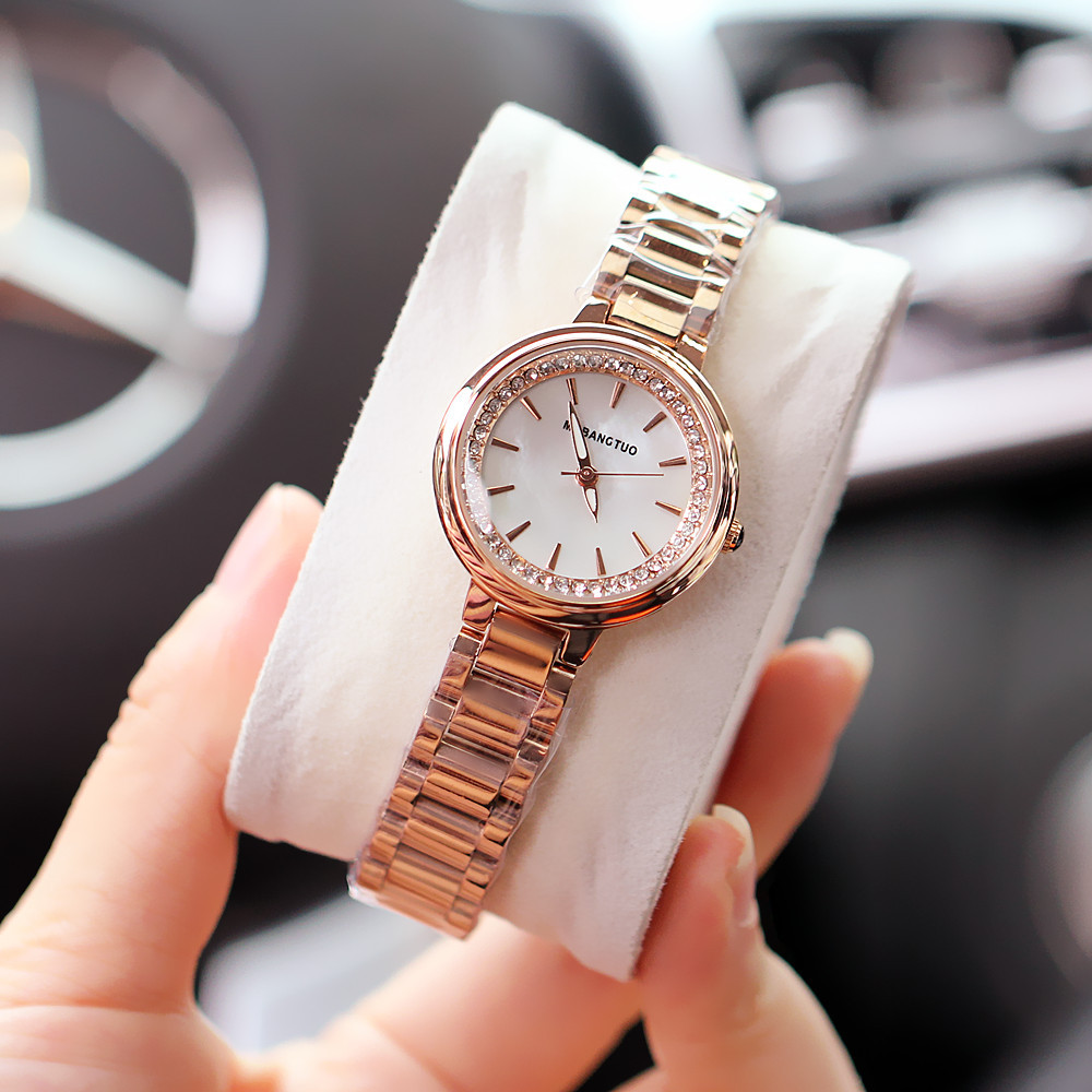 时尚气质新款女士手表指针式贝母面指针式微夜光石英防水钢带腕表
