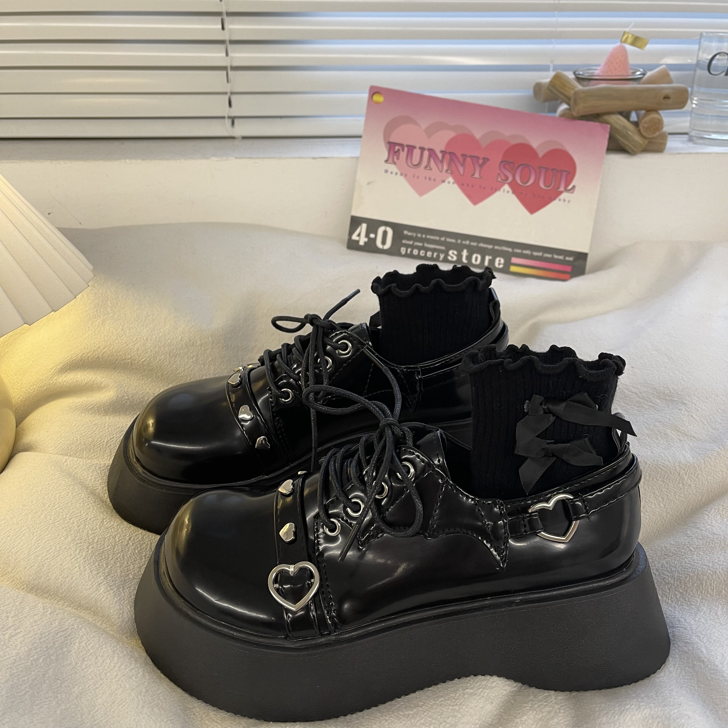 ins黑色朋克风小皮鞋女2022春季新款松糕厚底日系小众jk乐福单鞋