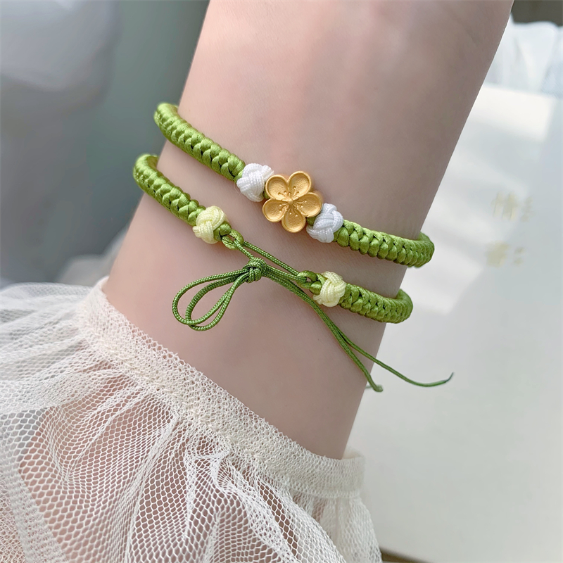 特价桃花手链成品_手工编织可加小桃花转运珠 可穿珠diy半成品手链