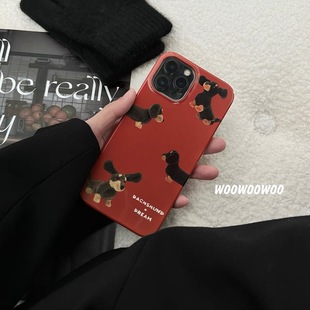 可爱小狗过年红色iphone15Promax手机壳新款苹果13pro菲林二合一12小众11简约14plus女12pro高级感max保护套