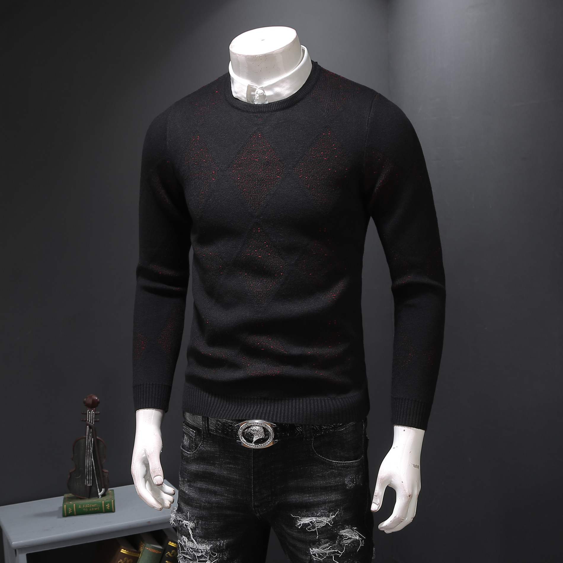 a468/m8813 假模秋冬高品质圆领套头修身毛衣男衬衫领假两件 p95