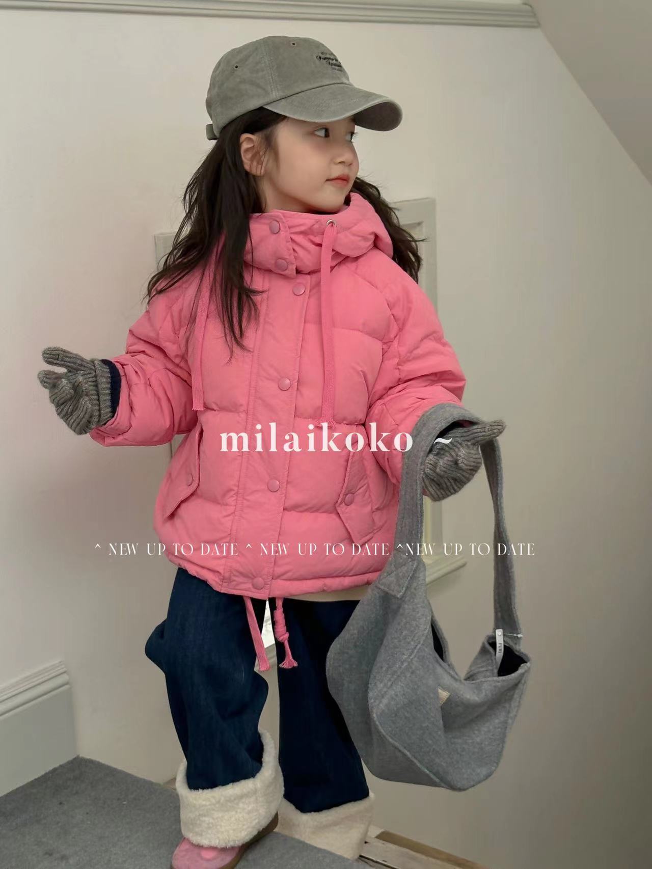 milaikoko米莱童装2023冬季新款女童韩版连帽白鸭绒羽绒服1088115