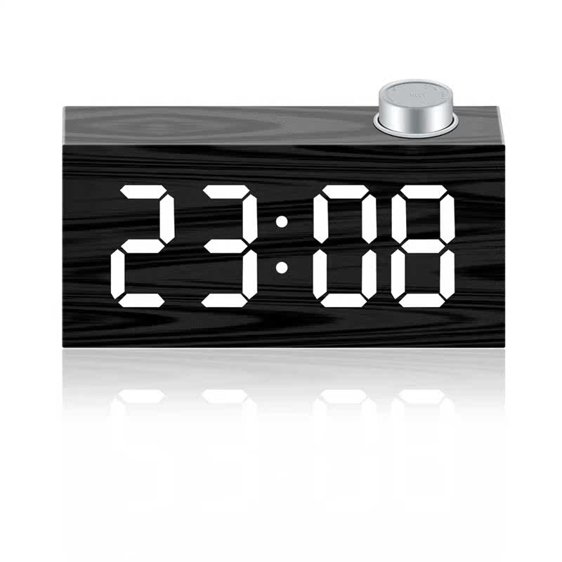 家用小台钟仿木纹led数字电子时钟卧室学生宿舍静音数显桌面闹钟_6折