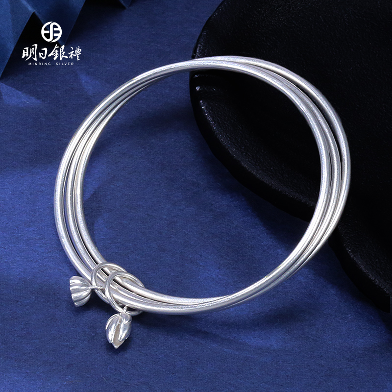 三生三世银手镯女999纯银年轻款2021新款简约两世欢古法足银镯子