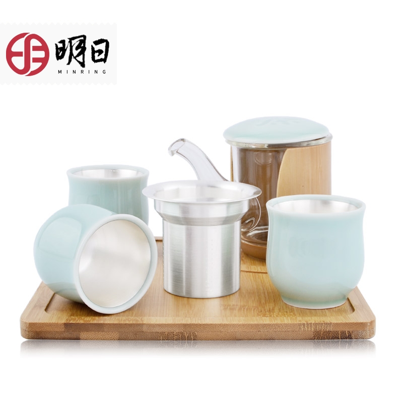 明日 银茶具999纯银套装 功夫茶手工汝窑玻璃隔热实用镶银在类目 餐饮具, 茶具, 功夫茶具中 - 来自Buy2taobao.com提供专业的淘宝代购服务