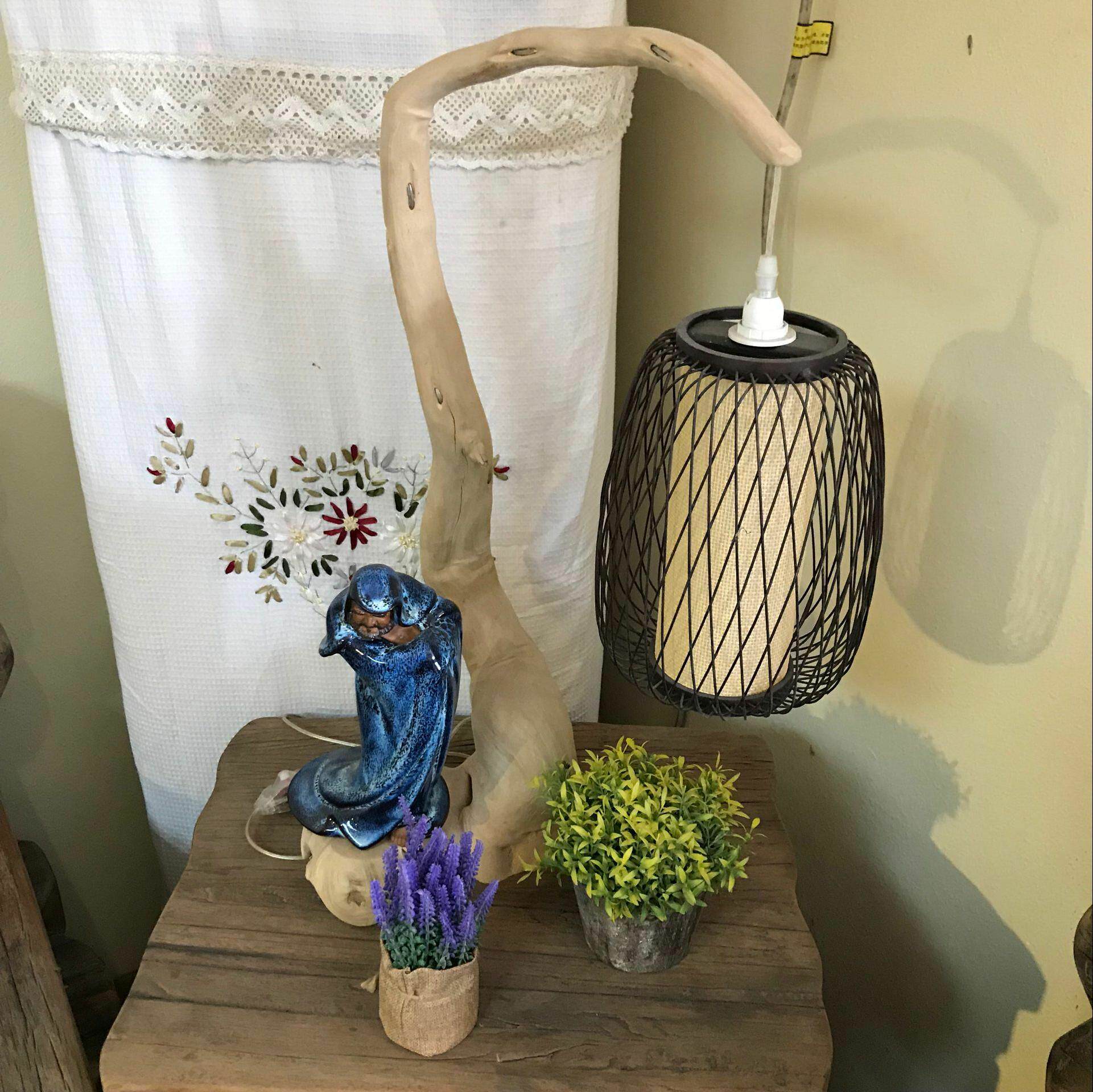 木艺台灯原生态 根雕中式个性达摩台灯 天然树枝装饰灯