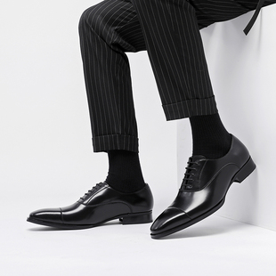 秋季方头韩版皮鞋男士潮流英伦休闲商务西装正装软底皮鞋黑色加绒