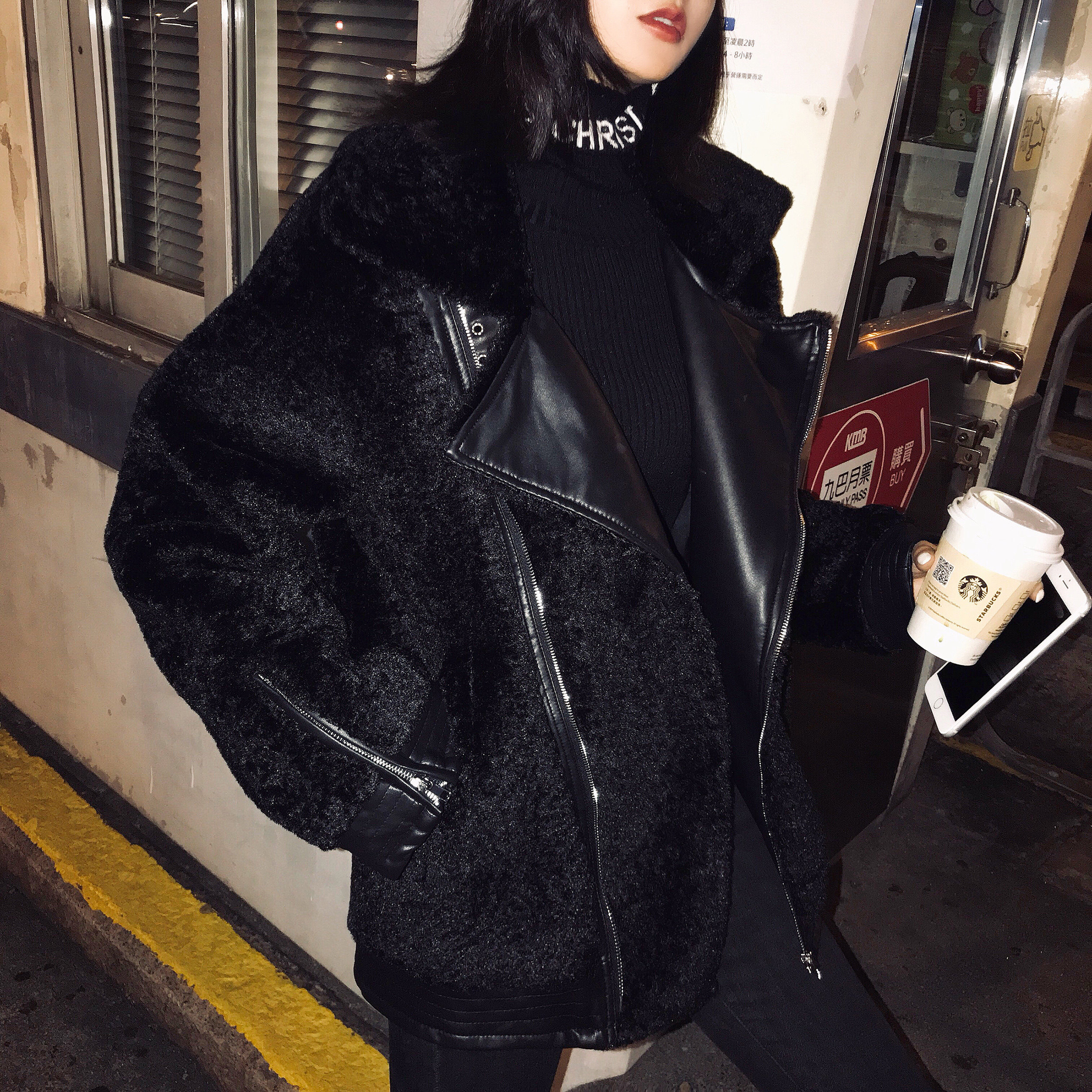 特价机车外套女宽松 bf冬季 鹿皮绒