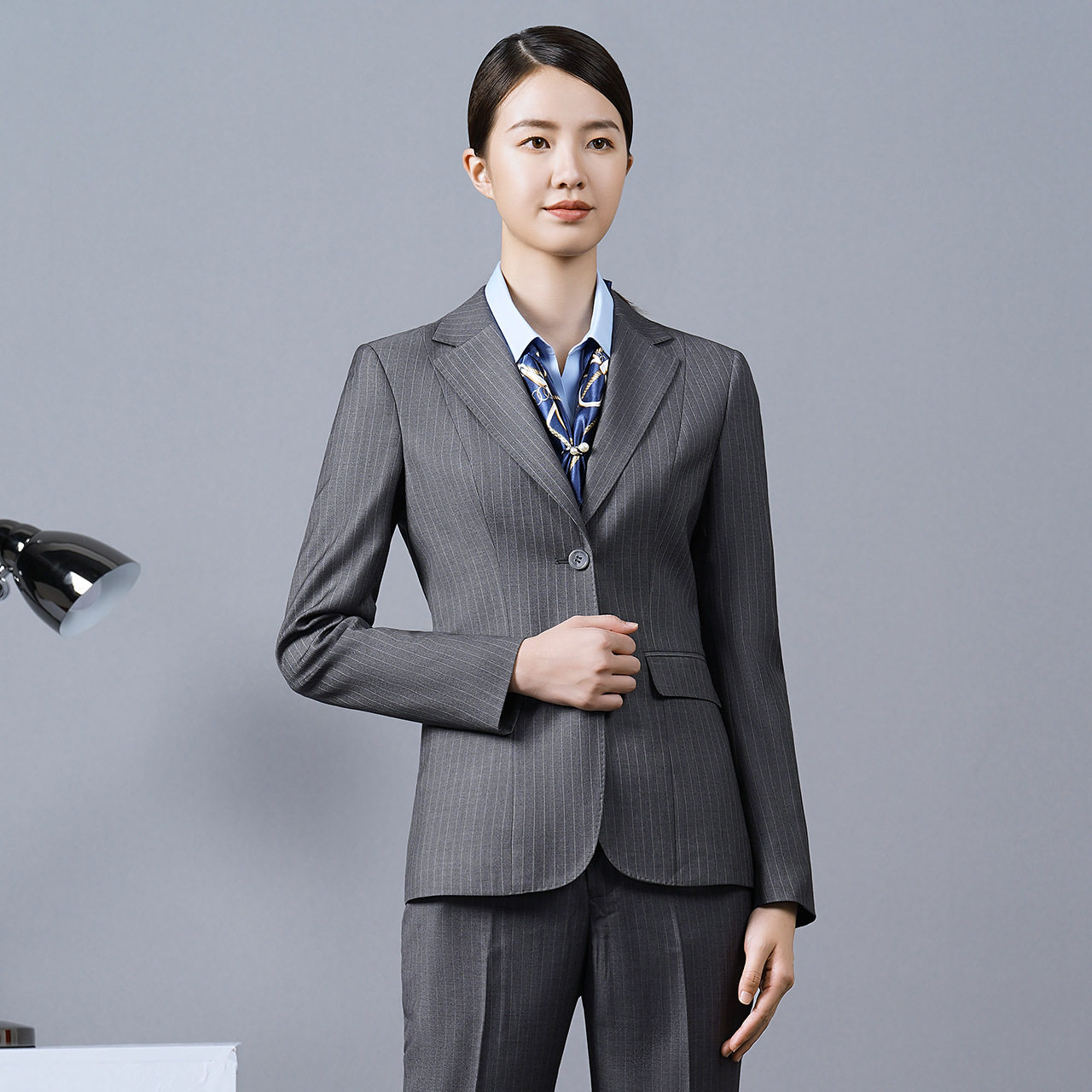 骆豪 灰色人字纹西装女西服套装 休闲小西装男女同款公务员职业装