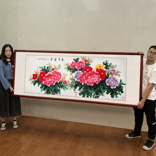 手绘国画牡丹画挂画中式客厅卧室中堂装饰画花鸟卷轴字画花开富贵