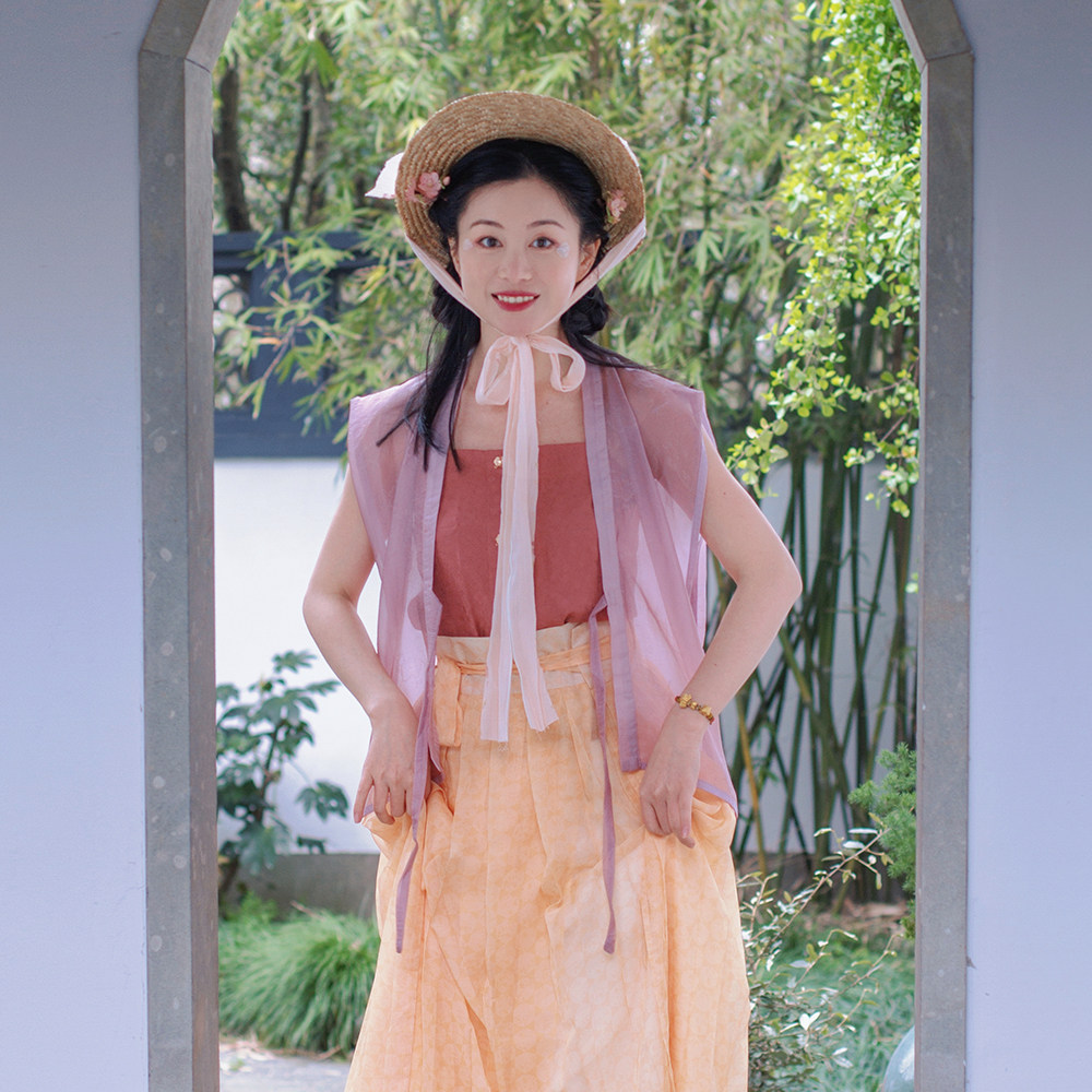 鸾製汉服  蕊初宋黄昇无袖背心纯色2022夏款暗花纱