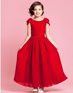 儿童婚纱礼服 大童钢琴演出服装 花童公主裙纱裙女童晚礼服 红色