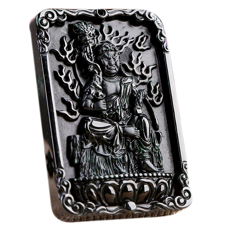 【不动明王】老坑天然缅甸a货翡翠墨翠不动明王挂件44.91克