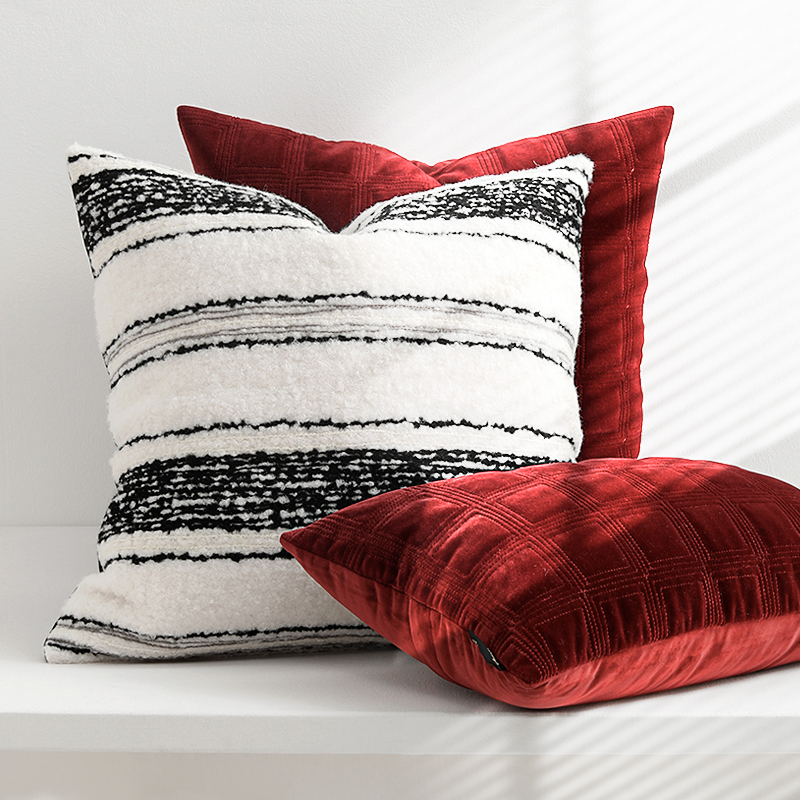 bailand现代简约抱枕沙发客厅高级感黑色割绒样板间床头靠垫腰枕
