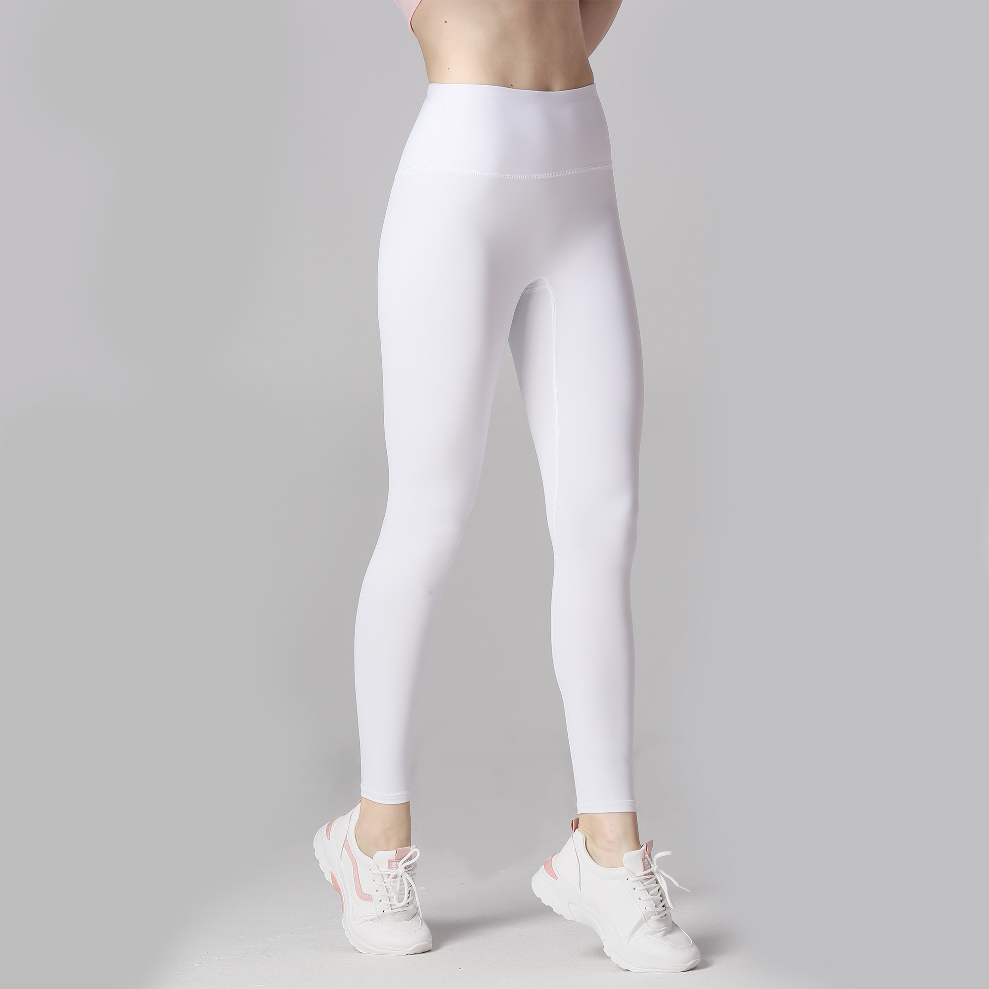 春夏高腰瑜伽裤女白色跑步运动紧身裤