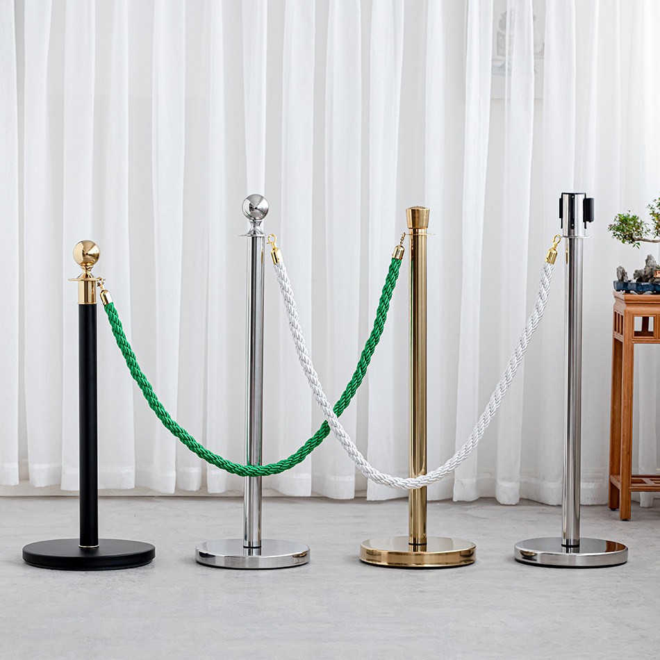 不锈钢一米线栏杆圆球挂绳栏杆座隔离迎宾柱礼宾柱警戒防护栏皇冠-mc