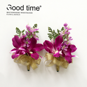 洋兰胸花商务会议开幕仪式婚礼襟花迎宾嘉宾贵宾中式仿真绢花紫红