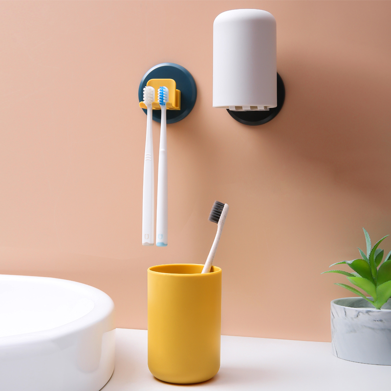 牙刷置物架牙杯架壁挂免打孔家用牙刷架漱口杯套装卫生间简约