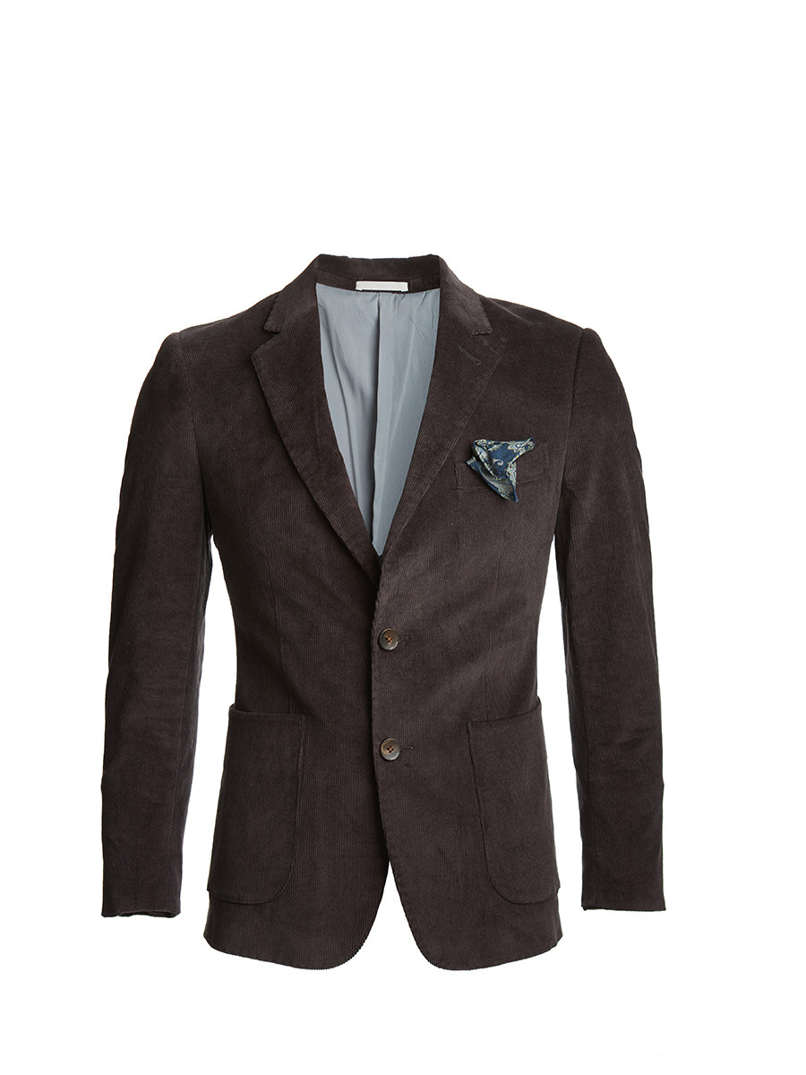 中范粗纺灯芯绒修身西服男套装复古英伦休闲商务韩版条绒西装外套