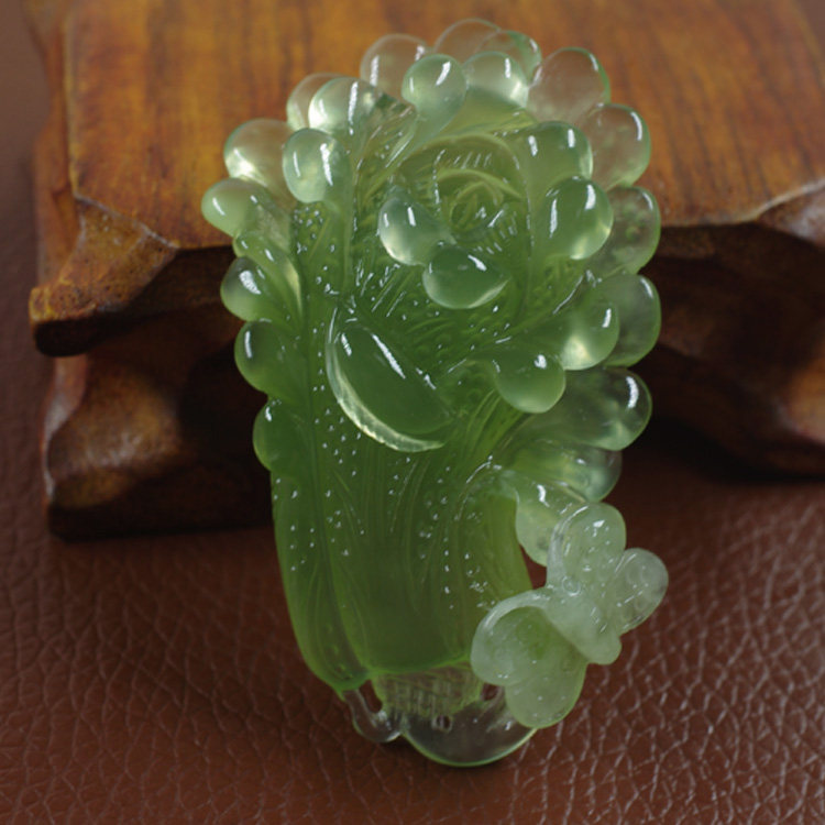 天然岫玉白菜吊坠挂件绿色百财项坠招财玉石挂件男女款岫玉项坠