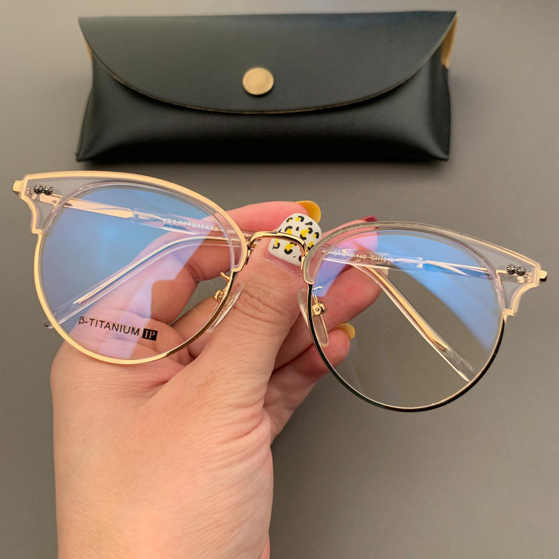 宝剑克罗心眼镜框架复古纯钛圆形透明色男女个性时尚近视超轻平光