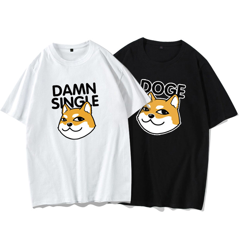 神烦狗单身狗柴犬狗头表情包短袖t恤男纯棉半袖潮流学生情侣装