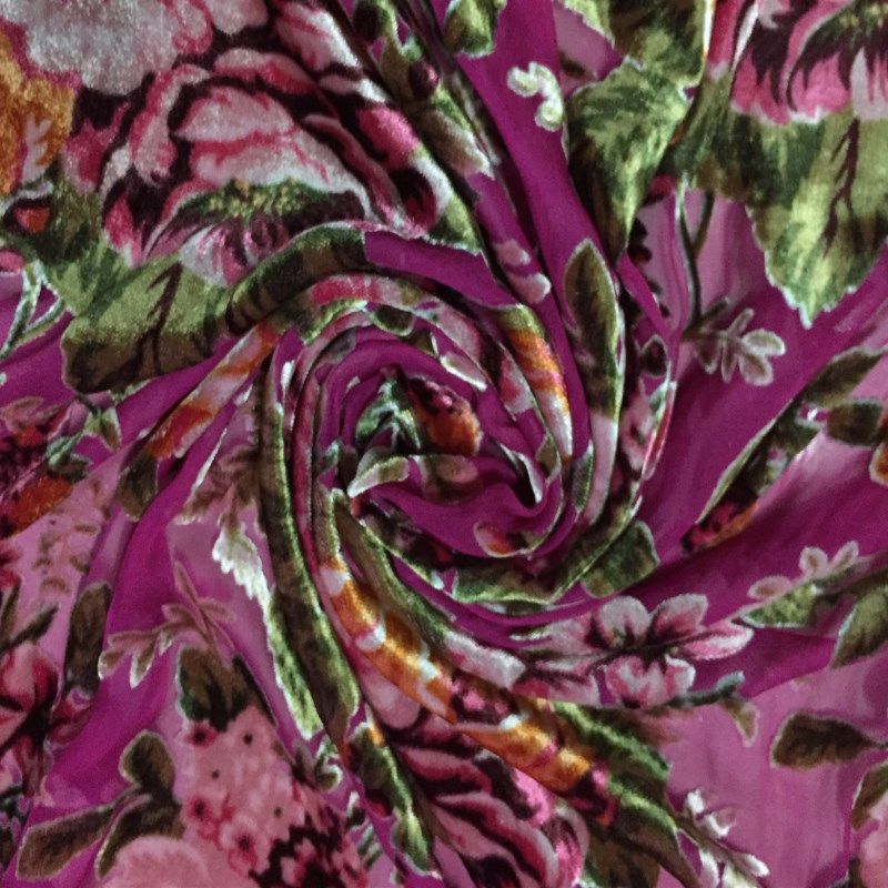 高档双色玫瑰花真丝绒面料底部真丝微透桑蚕丝旗袍裙子等布料