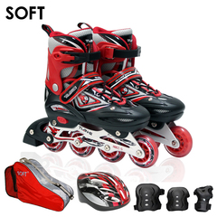 包邮SOFT儿童溜冰鞋休闲鞋轮滑平面型滑冰套装成人可调直排轮771B