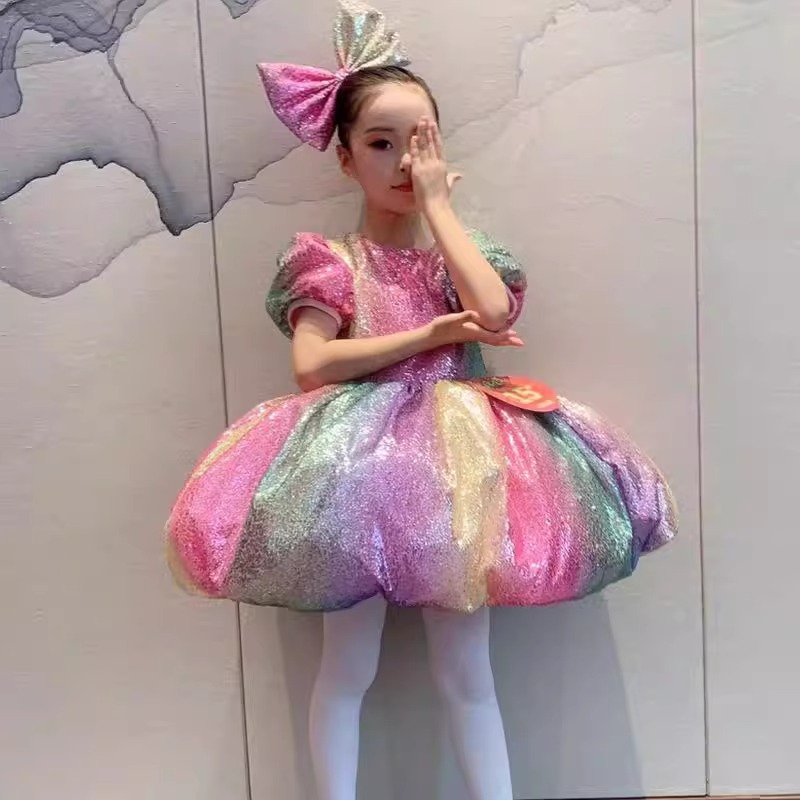 六一儿童蓬蓬裙演出服亮片合唱服彩虹裙幼儿园女童公主纱裙舞蹈服