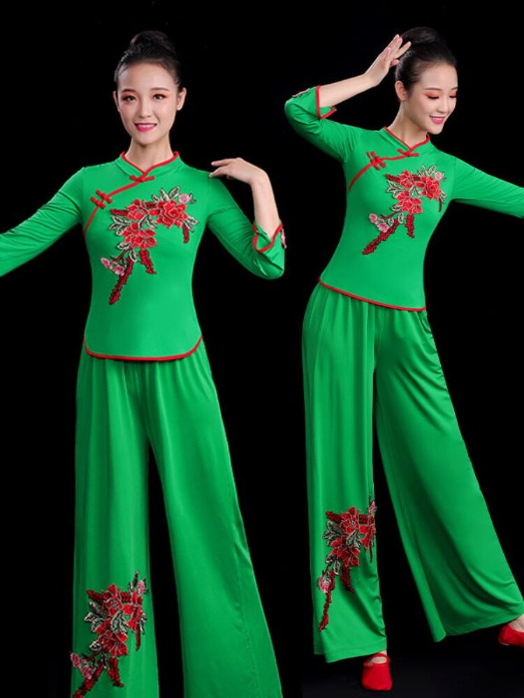 秧歌服演出服女2022新款长袖中老年民族舞蹈服装牛奶丝广场舞套装