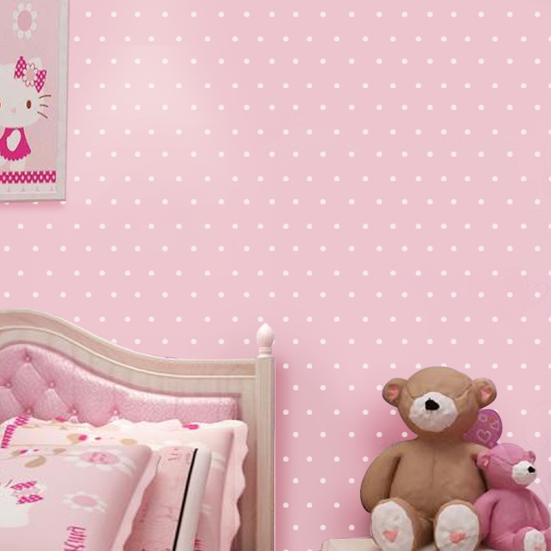 粉红色白色竖条纹方格子圆圈墙纸 红粉色波点卧室客厅儿童房壁纸