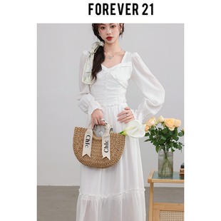 Forever 21【白色恋歌】茶歇法式连衣裙2024春新款温柔气质方领初